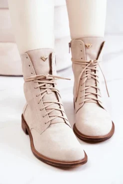 New Botki Zamszowe Nicole Jasnobeżowe 2697 Damskie Botki Wiosenne|Brązowe I Beżowe Botki