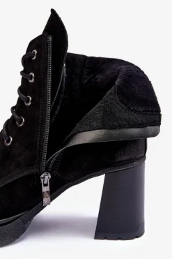 New Botki Zamszowe Sznurowane Na Słupku Czarne Lemar Flomes Damskie Botki Ocieplane|Botki Skórzane