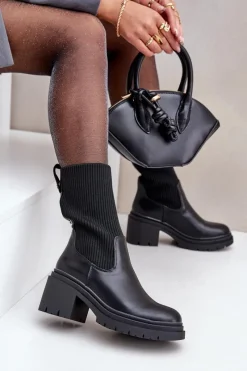 Best Boto Botki Ze Skarpetą Na Masywnym Obcasie Czarne Rosanas
