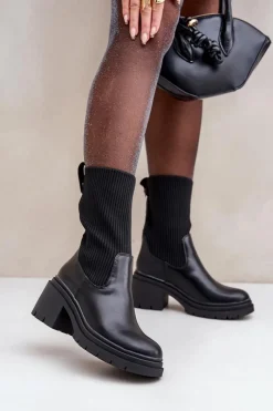 Best Boto Botki Ze Skarpetą Na Masywnym Obcasie Czarne Rosanas