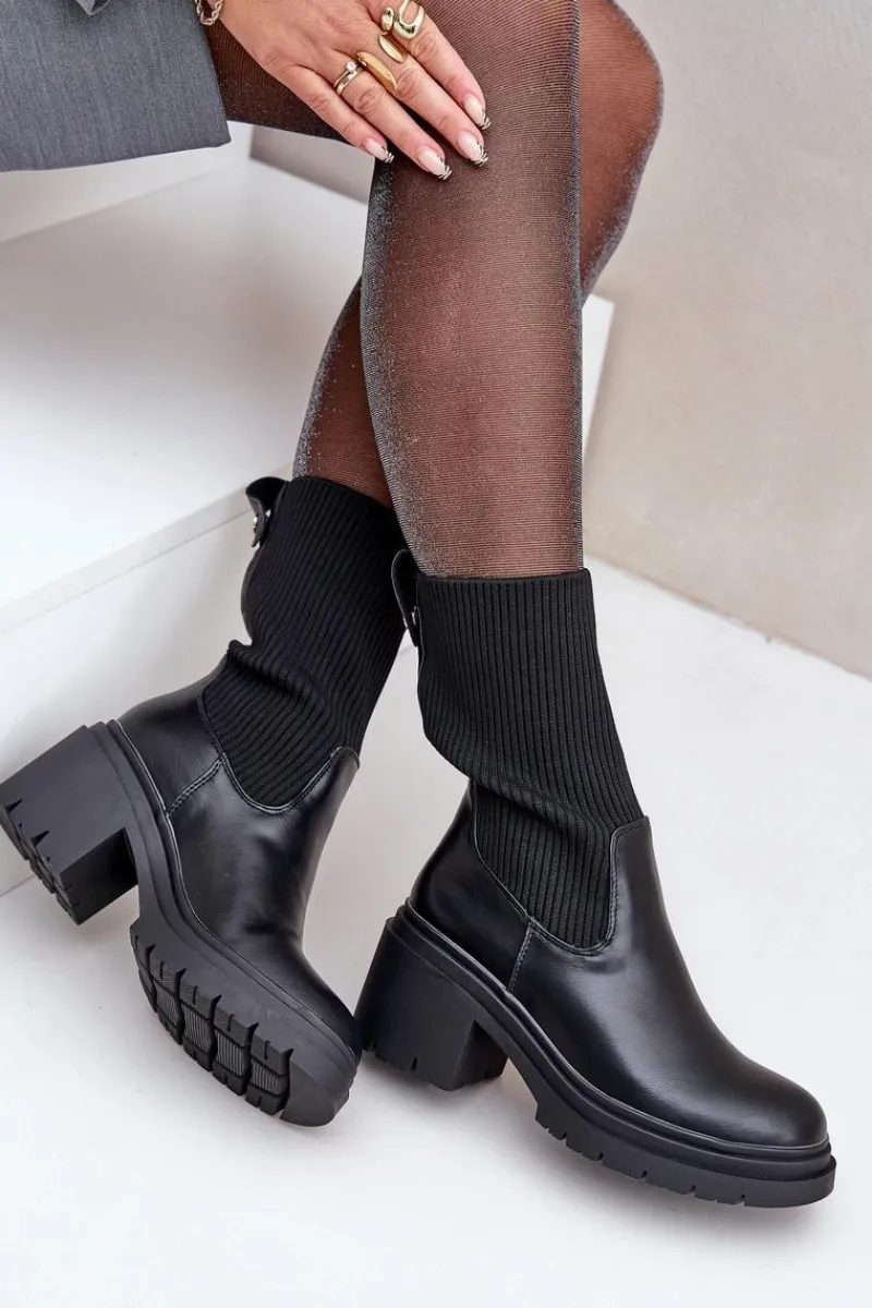Best Boto Botki Ze Skarpetą Na Masywnym Obcasie Czarne Rosanas