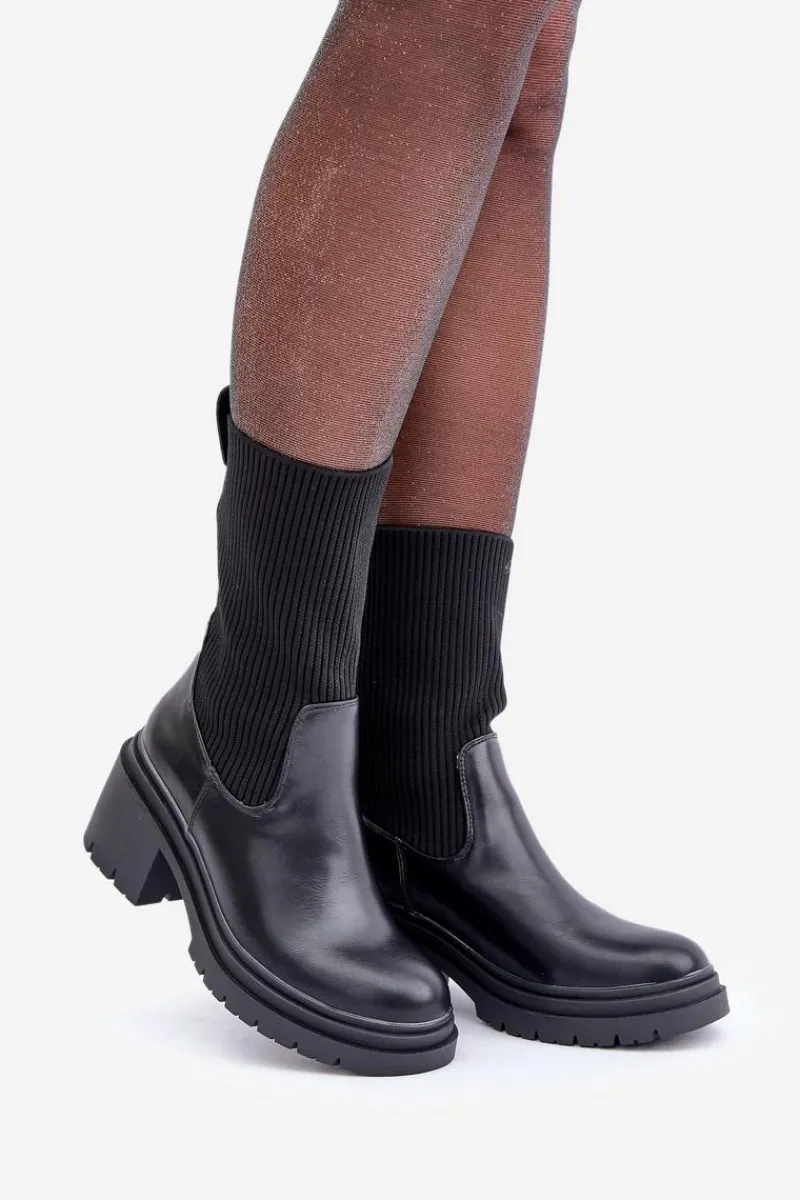 Best Boto Botki Ze Skarpetą Na Masywnym Obcasie Czarne Rosanas