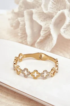 Glam Chic Bransoleta Damska Zdobiona Cyrkoniami Stal Nierdzewna Złota