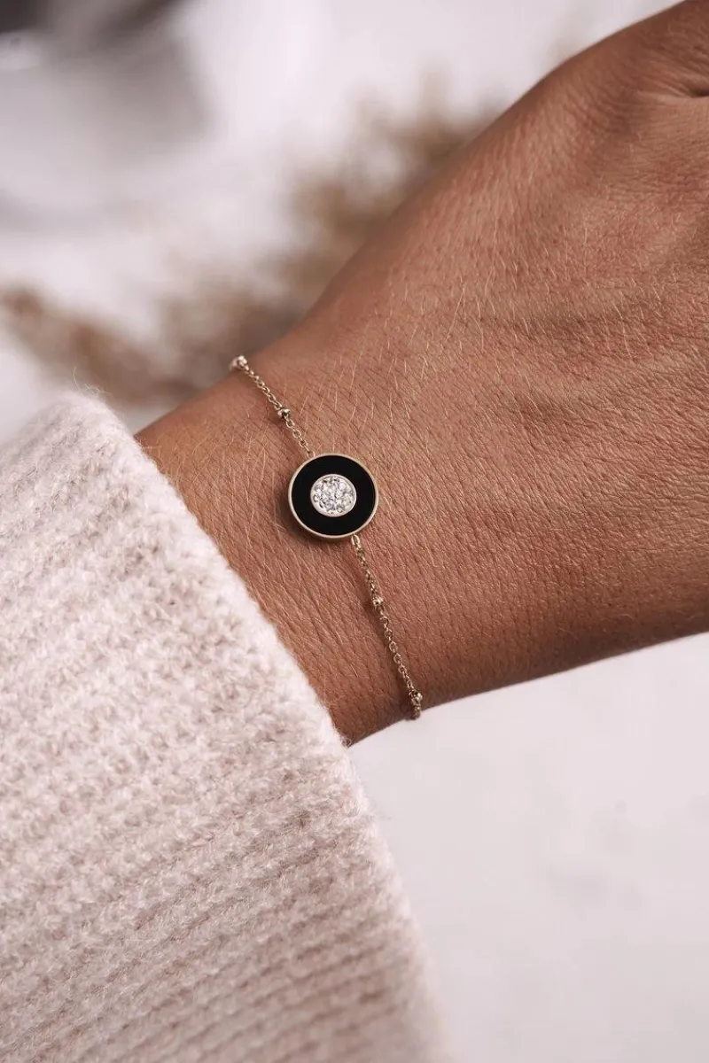 Sale Glam Chic Bransoletka Celebrytka z Kółeczkiem i Cyrkoniami Złota Laurie