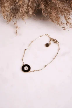 Sale Glam Chic Bransoletka Celebrytka z Kółeczkiem i Cyrkoniami Złota Laurie