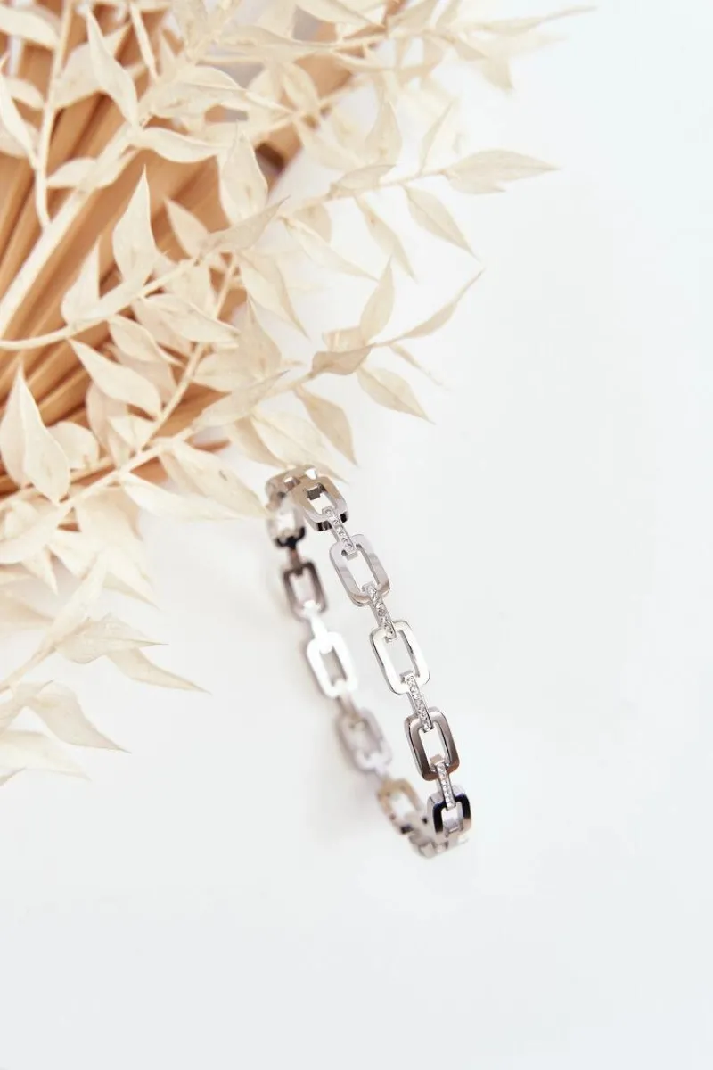 Bransoletki>Glam Chic Bransoletka Damska Zdobiona Cyrkoniami Srebrna