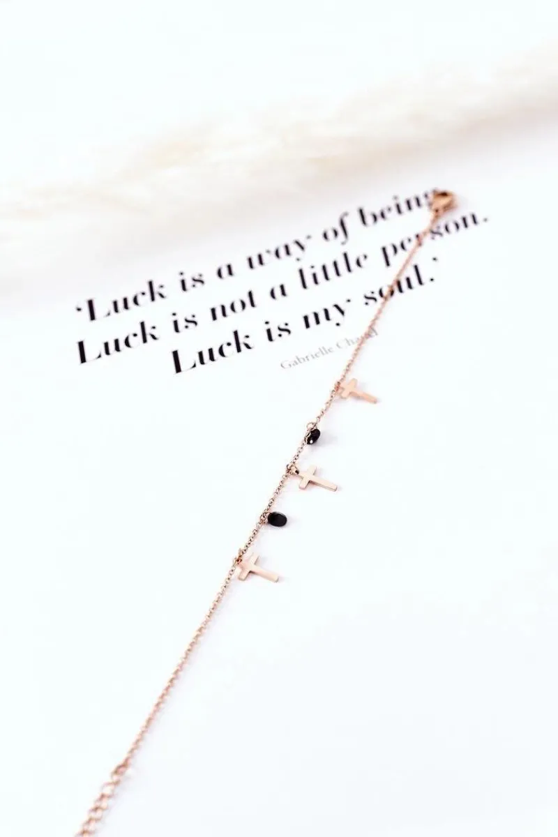 Best Glam Chic Bransoletka Na Łańcuszku Z Krzyżykami Różowe Złoto