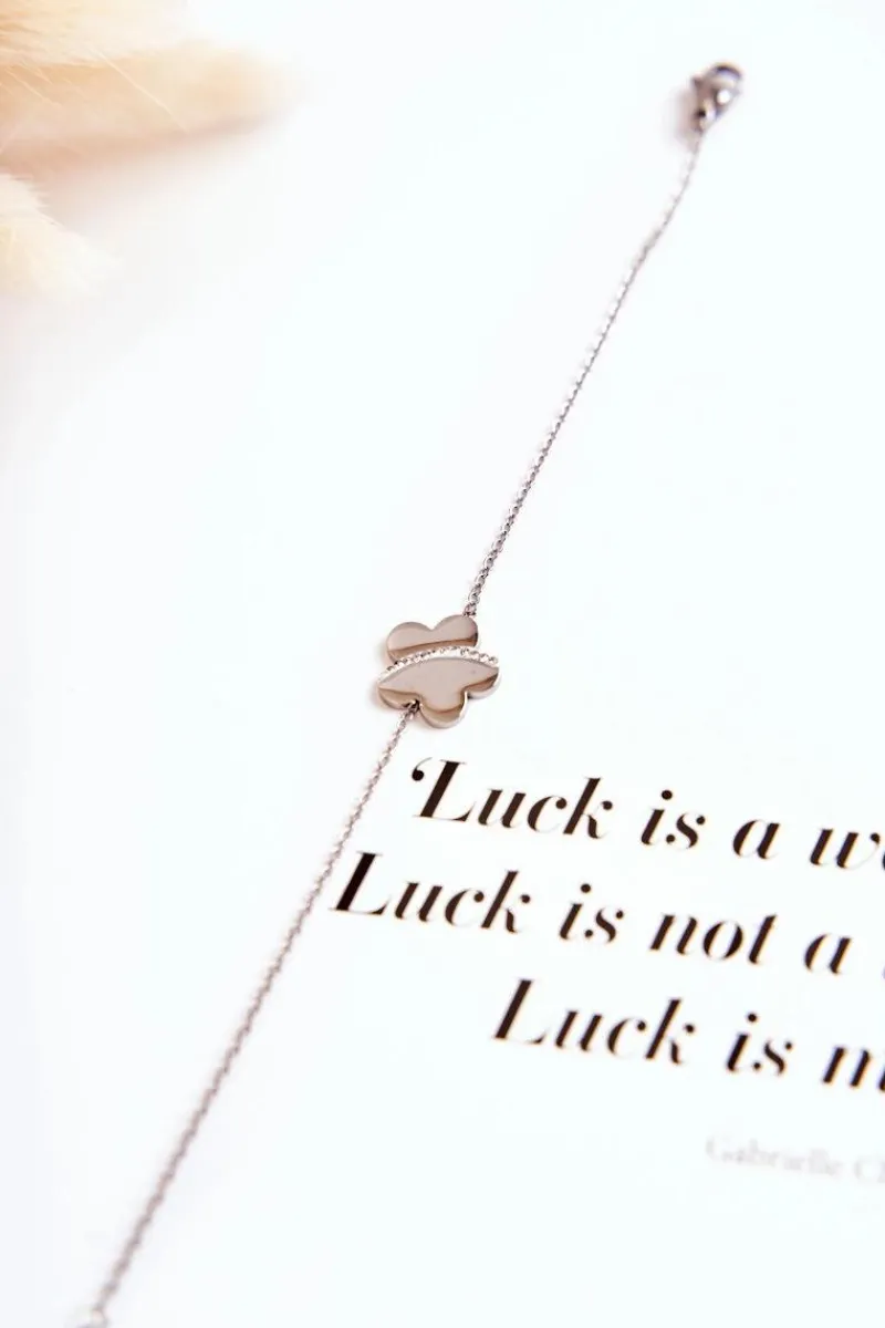 Bransoletki>Glam Chic Bransoletka Na Cienkim Łańcuszku Z Dużym Kwiatem Srebrna