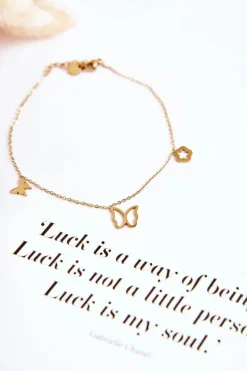 Bransoletki>Glam Chic Bransoletka Na Nogę Motyle I Kwiat Złota