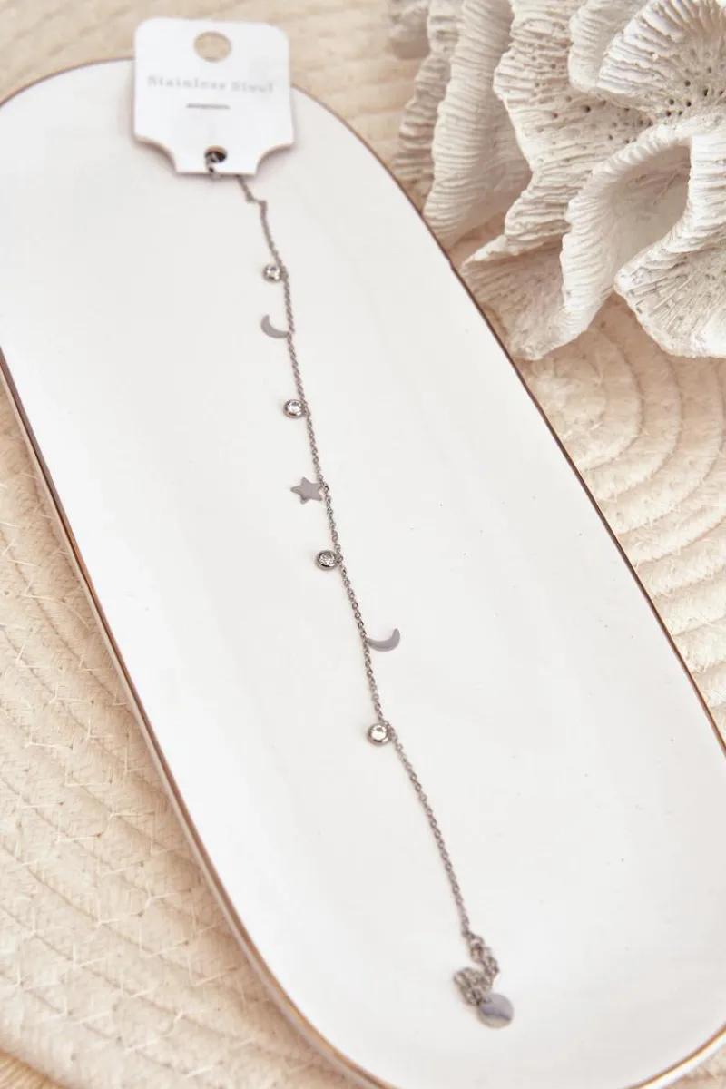 Bransoletki>Glam Chic Bransoletka Na Nogę Z Księżycami I Gwiazdką Srebrna