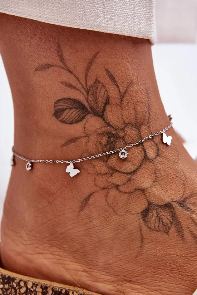 Outlet Bransoletka Na Nogę Z Motylami Srebrna Bransoletki