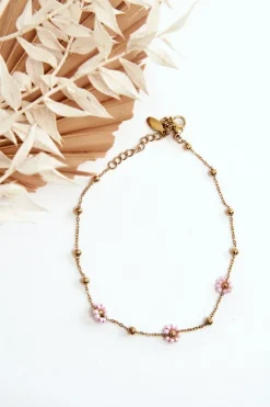 Best Bransoletka Na Nogę Z Różowymi Kwiatami Złota Bransoletki