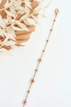 Best Bransoletka Na Nogę Z Różowymi Kwiatami Złota Bransoletki