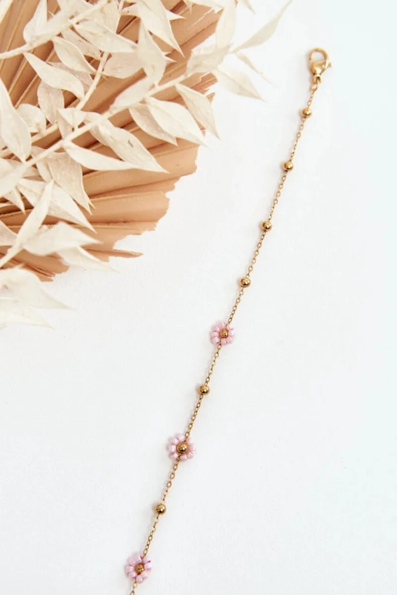 Best Bransoletka Na Nogę Z Różowymi Kwiatami Złota Bransoletki