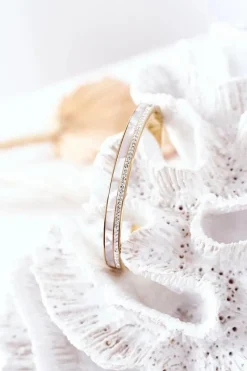 Clearance Bransoletka Stalowa Z Cyrkoniami I Perłą Złota Bransoletki