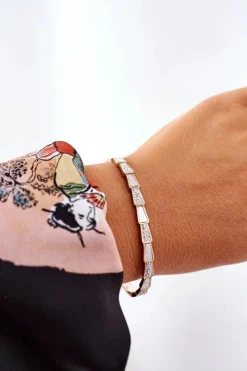 Discount Bransoletka Stalowa Z Cyrkoniami I Perłą Różowe Złoto Bransoletki