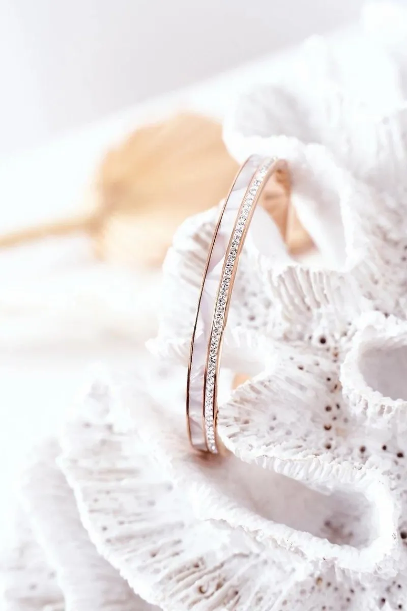 Clearance Glam Chic Bransoletka Stalowa Z Cyrkoniami I Perłą Różowe Złoto
