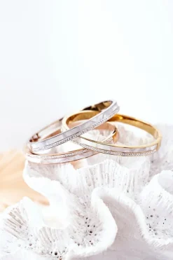 Clearance Glam Chic Bransoletka Stalowa Z Cyrkoniami I Perłą Różowe Złoto