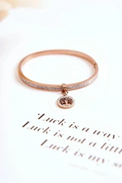 Hot Bransoletka Stalowa z Cyrkoniami Drzewo Życia Różowe Złoto Alive Bransoletki