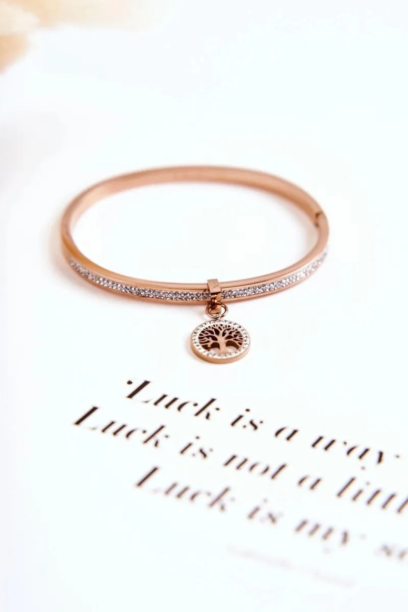 Hot Bransoletka Stalowa z Cyrkoniami Drzewo Życia Różowe Złoto Alive Bransoletki