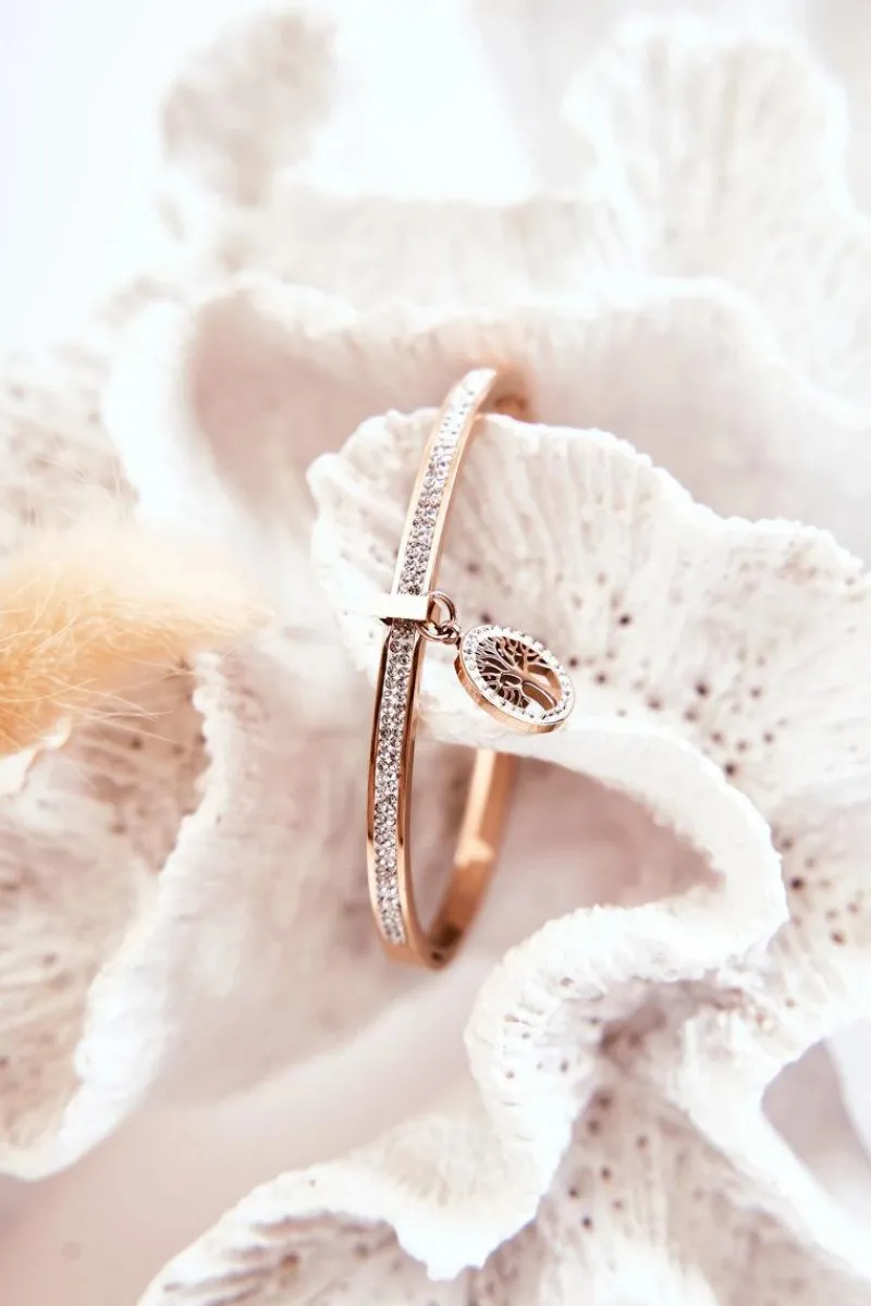 Hot Bransoletka Stalowa z Cyrkoniami Drzewo Życia Różowe Złoto Alive Bransoletki