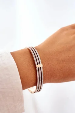 Outlet Bransoletka Stalowa z Cyrkoniami Różowe Złoto Bransoletki