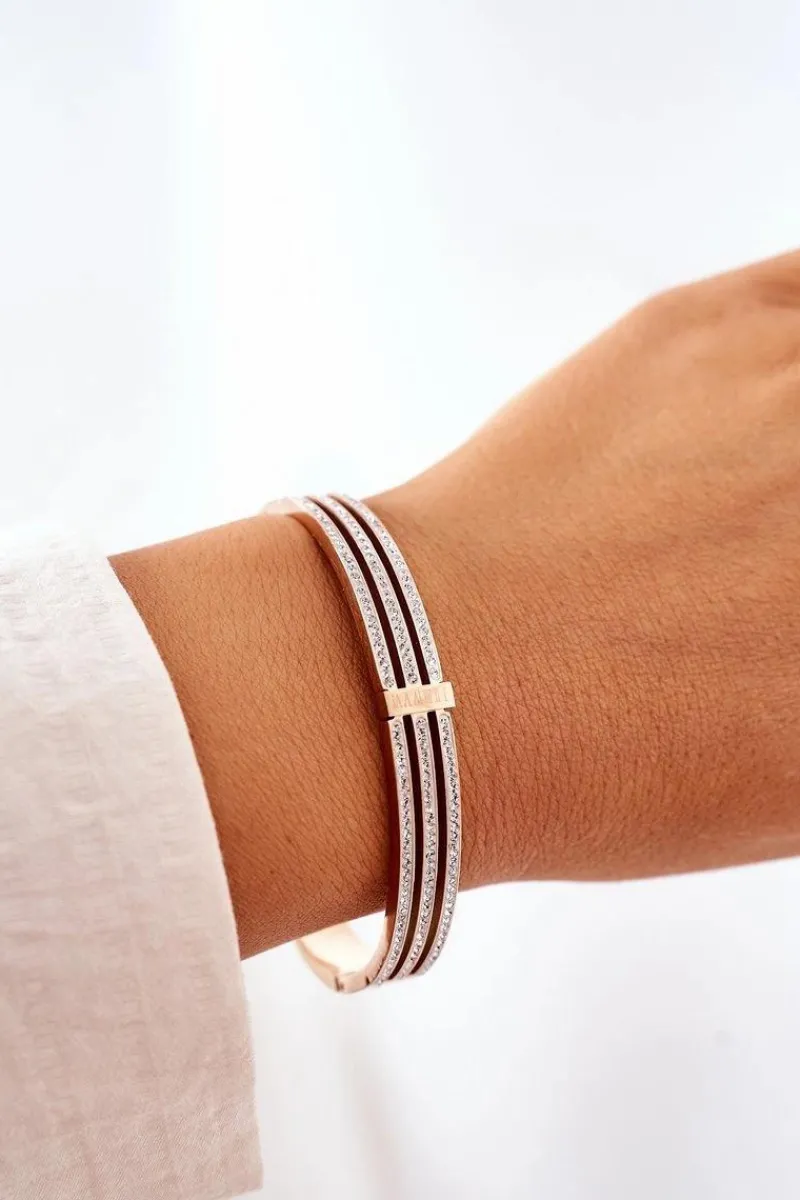 Outlet Bransoletka Stalowa z Cyrkoniami Różowe Złoto Bransoletki