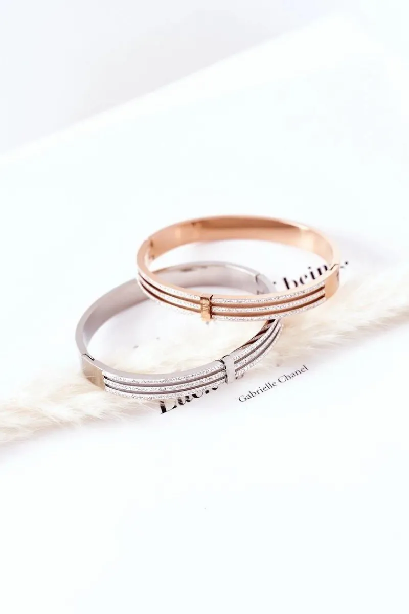 Outlet Bransoletka Stalowa z Cyrkoniami Różowe Złoto Bransoletki