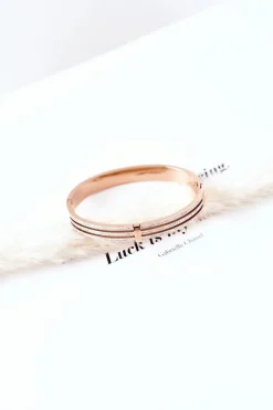 Outlet Bransoletka Stalowa z Cyrkoniami Różowe Złoto Bransoletki