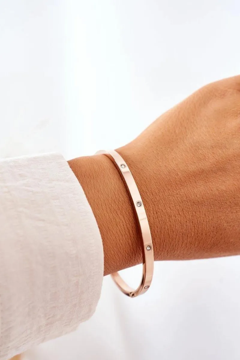 Hot Bransoletka Stalowa Z Cyrkoniami Różowe Złoto Bransoletki