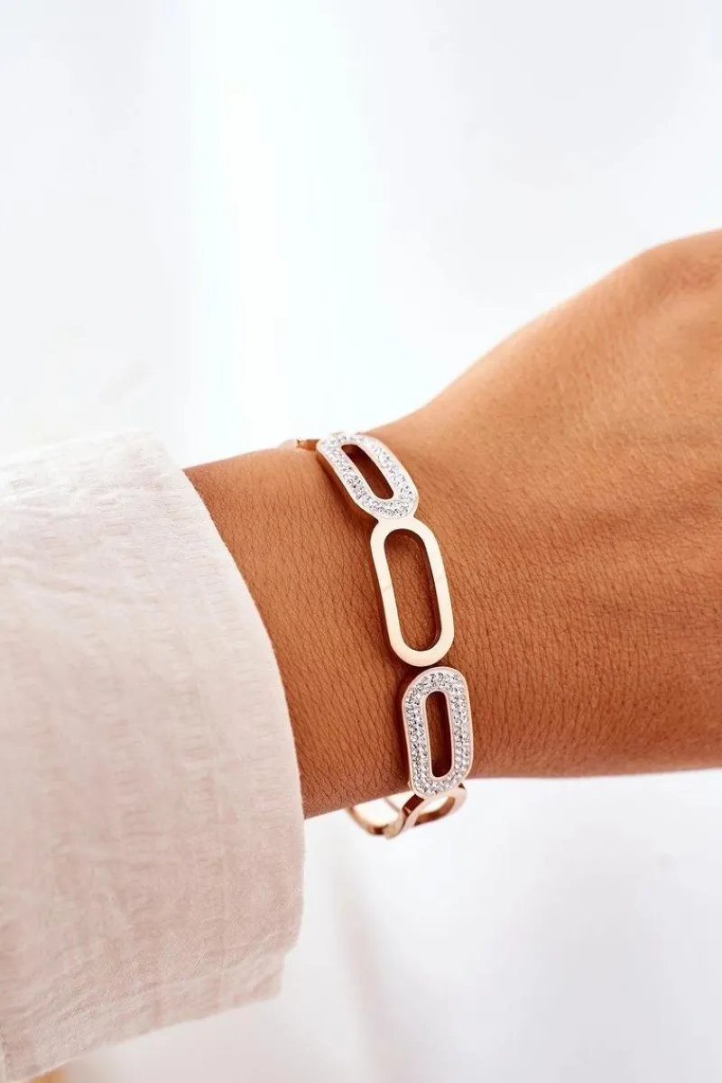 Outlet Glam Chic Bransoletka Stalowa Z Cyrkoniami Różowe Złoto