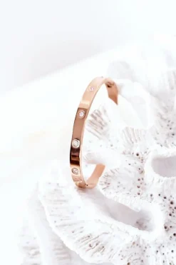 Clearance Glam Chic Bransoletka Stalowa Z Dużymi Cyrkoniami Różowe Złoto