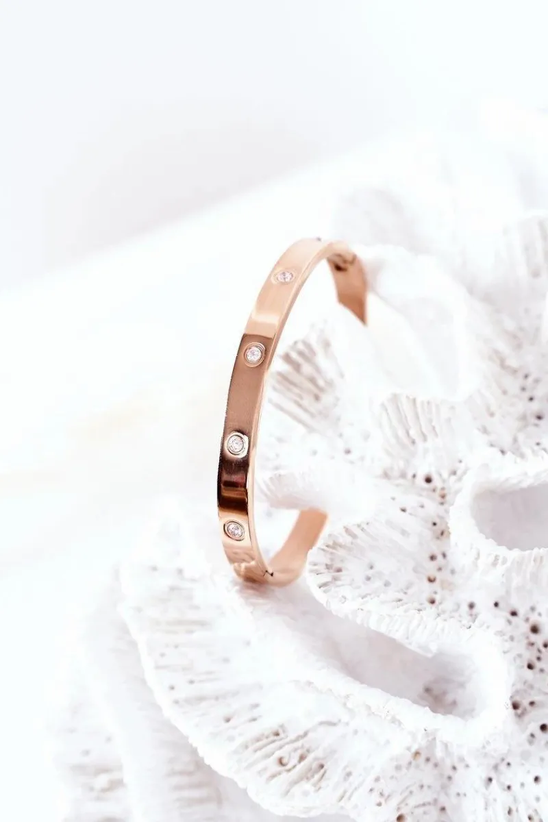 Clearance Glam Chic Bransoletka Stalowa Z Dużymi Cyrkoniami Różowe Złoto