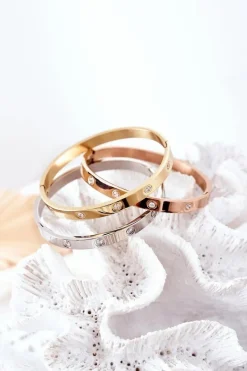 Clearance Glam Chic Bransoletka Stalowa Z Dużymi Cyrkoniami Różowe Złoto