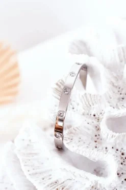 Bransoletki>Glam Chic Bransoletka Stalowa Z Dużymi Cyrkoniami Srebrna