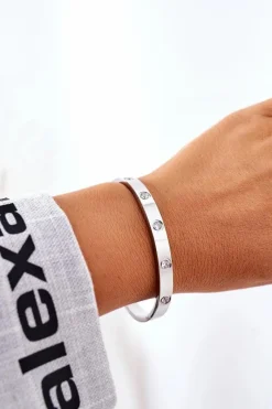 Bransoletki>Glam Chic Bransoletka Stalowa Z Dużymi Cyrkoniami Srebrna