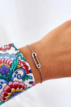 Clearance Bransoletka Z Agrafką I Cyrkoniami Srebrna Bransoletki