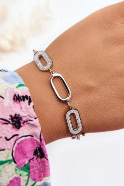 Hot Glam Chic Bransoletka Z Owalnymi Zawieszkami Srebrna