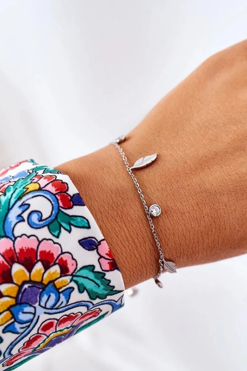 Online Glam Chic Bransoletka Z Piórkami Oraz Cyrkoniami Srebrna