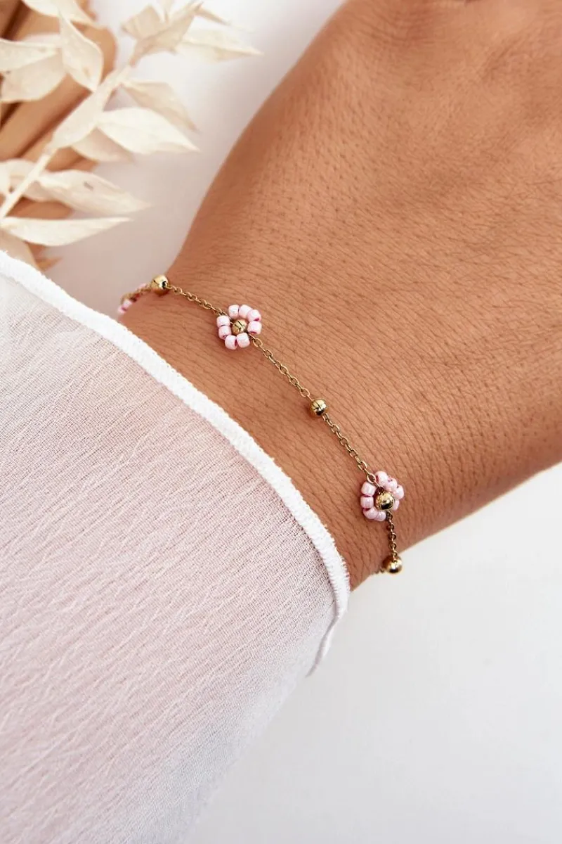 Bransoletki>Glam Chic Bransoletka Z Różowymi Kwiatkami Złota