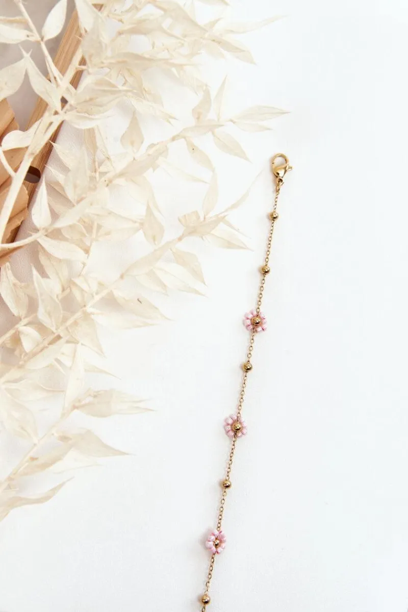 Bransoletki>Glam Chic Bransoletka Z Różowymi Kwiatkami Złota