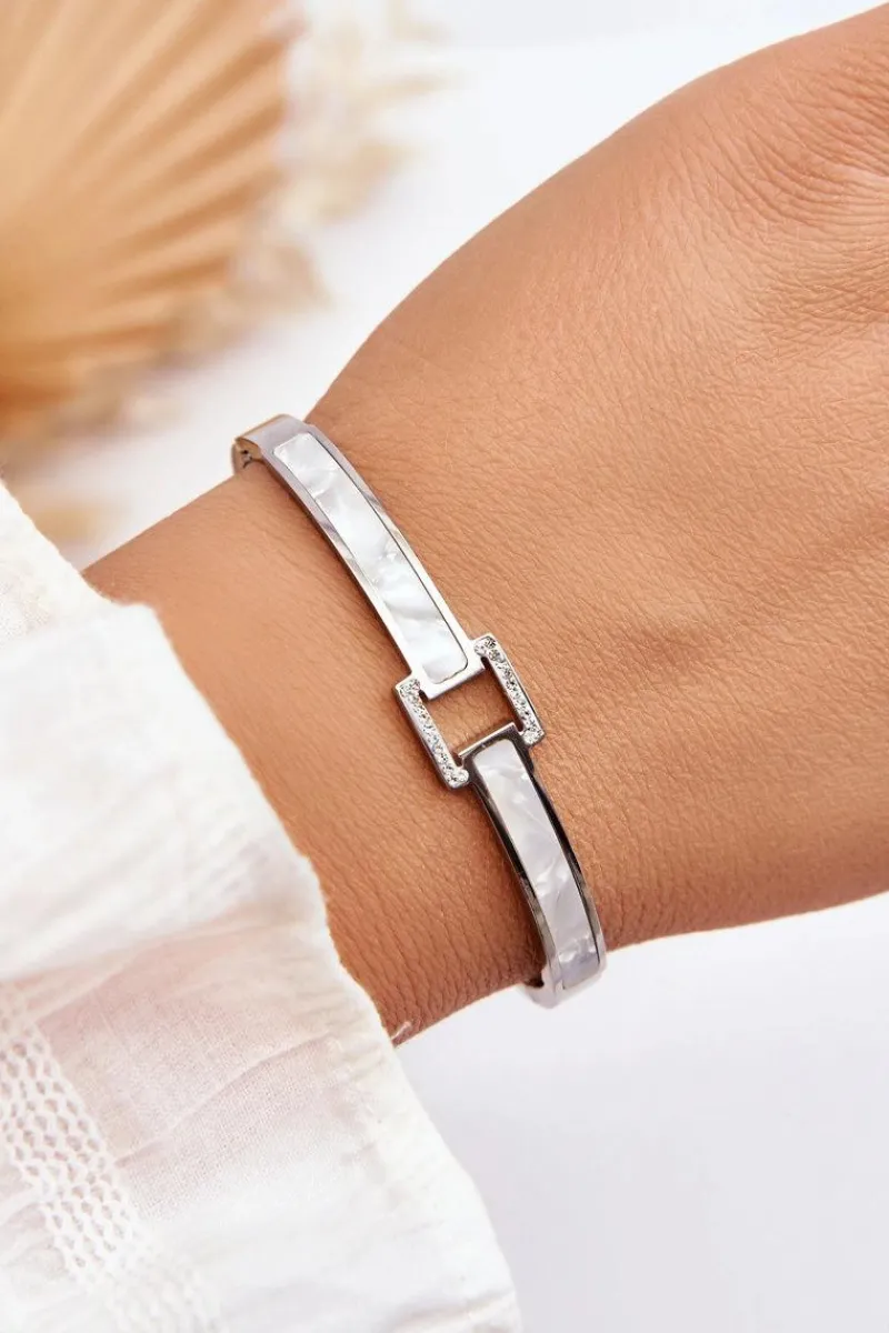 Bransoletki>Glam Chic Bransoletka Ze Stali Nierdzewnej Perłowo-Srebrna