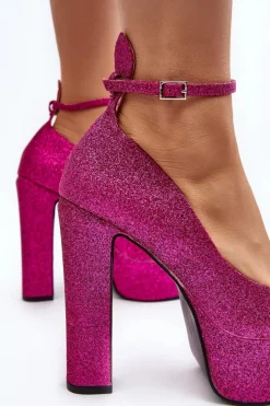 Czółenka Na Platformie|Czółenka Na Słupku></noscript>Boto Brokatowe Czółenka Na Wysokim Słupku Fuksja Mommoi