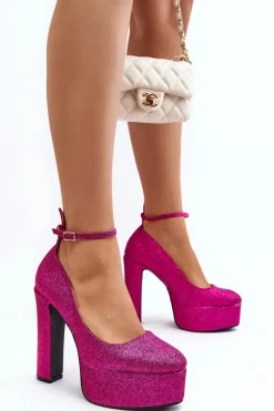 Czółenka Na Platformie|Czółenka Na Słupku></noscript>Boto Brokatowe Czółenka Na Wysokim Słupku Fuksja Mommoi