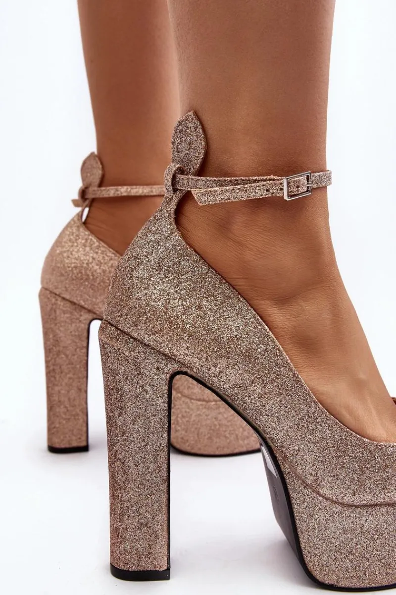 Clearance Boto Brokatowe Czółenka Na Wysokim Słupku Złote Mommoi