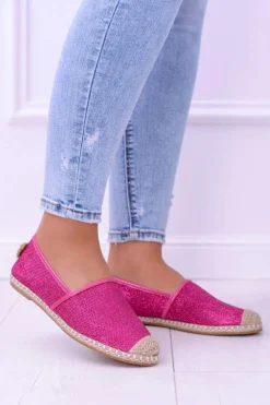 New Brokatowe Espadryle Lu Boo Fuksja Damskie Czarne Espadryle