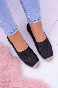 Sale Brokatowe Espadryle Lu Boo Czarne Damskie Czarne Espadryle