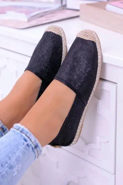Sale Brokatowe Espadryle Lu Boo Czarne Damskie Czarne Espadryle