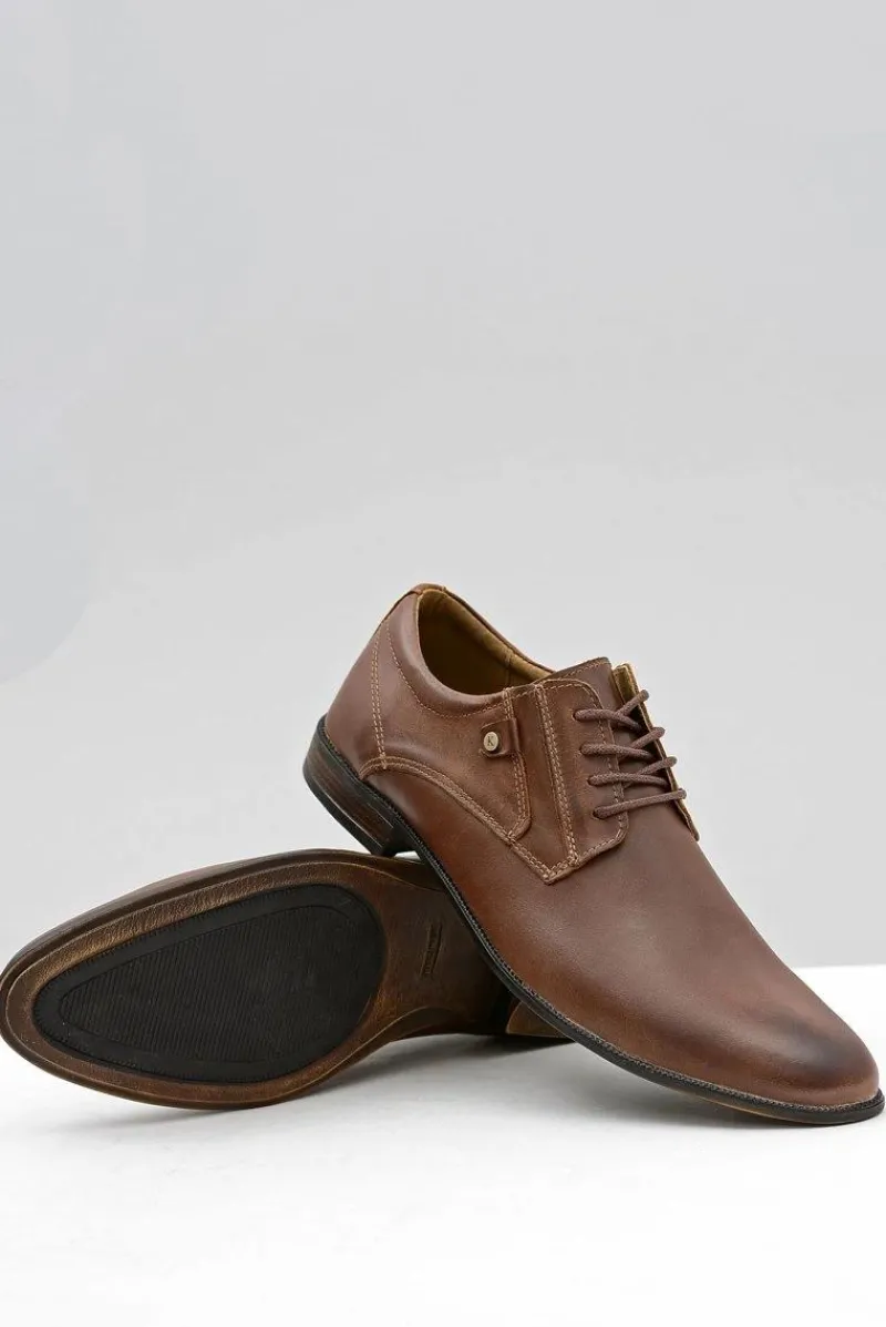 Online Brązowe Skórzane Eleganckie Półbuty Massimiliano Męskie Półbuty Eleganckie