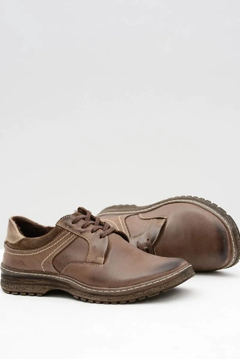 Boto Brązowe Skórzane Męskie Ocieplane Półbuty Ernesto Na Zimę